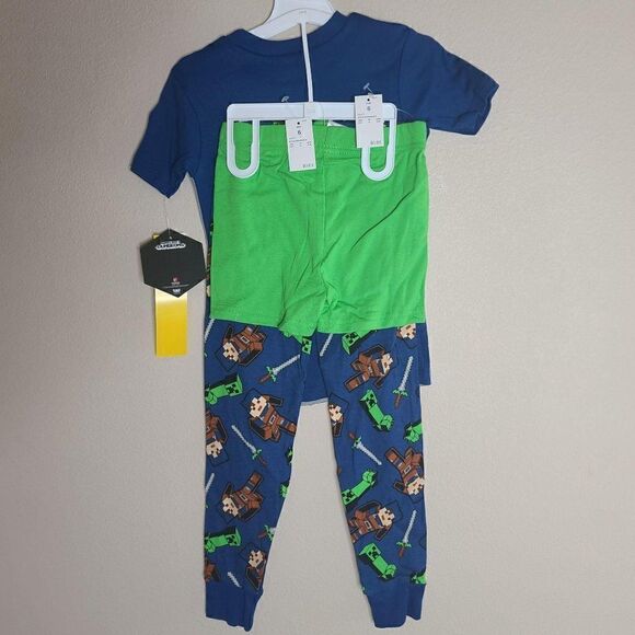 Boys Minecraft 3pc Pajama Set Blue Green 6 NWT - Picture 2 of 3